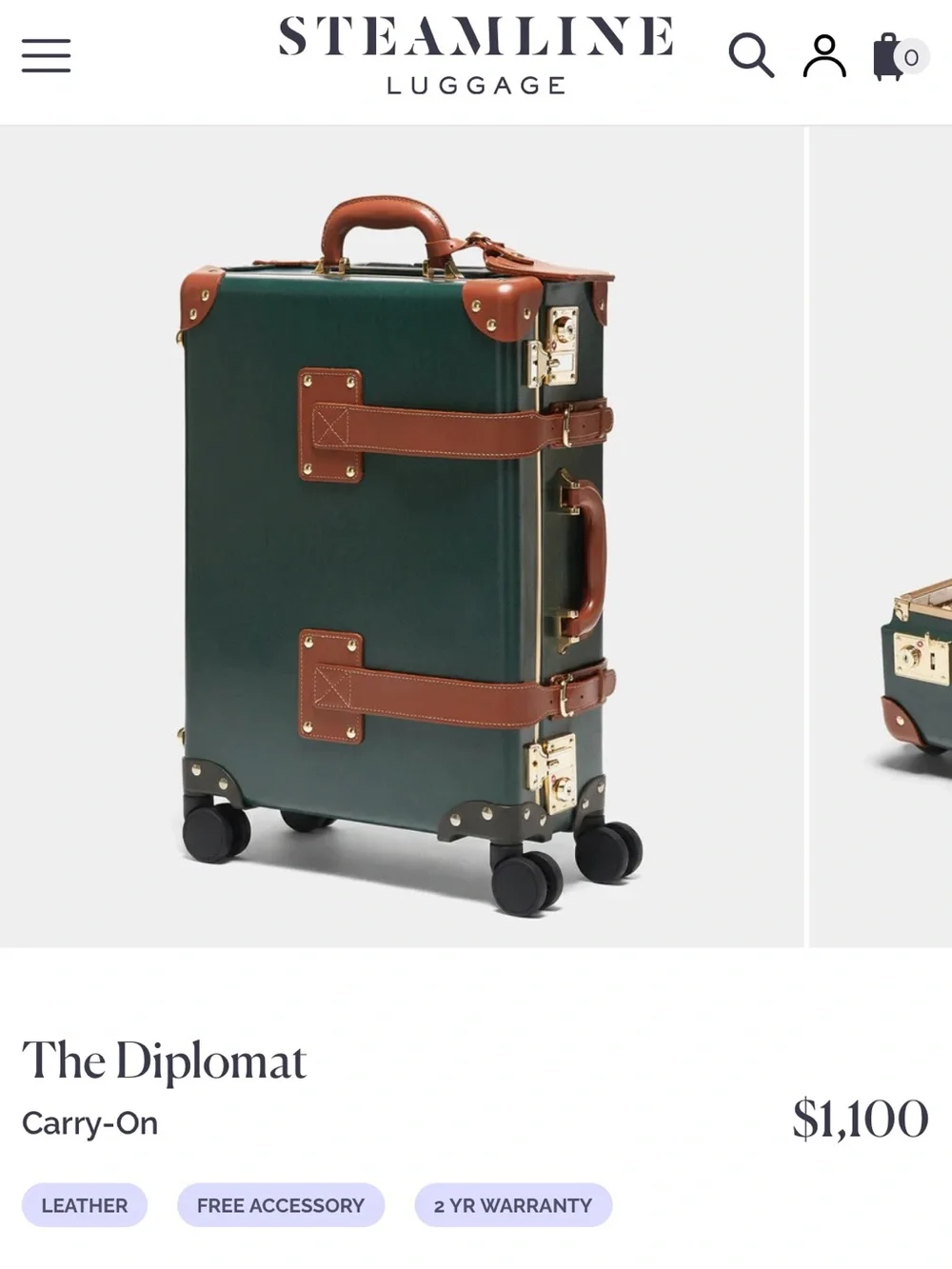 Orig $1100 NWT Steamline luggage Vintage-Style Rolling Carry-On